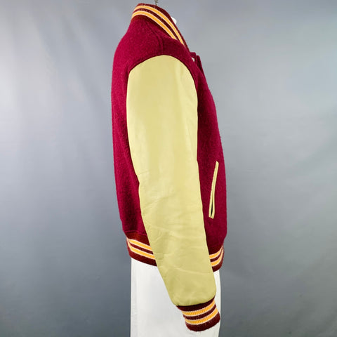 PRESIDENT's Size L Red Khaki Wool Blend Leather Snaps Varsity Jacket