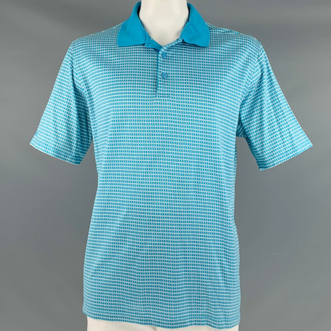 BUGATCHI UOMO Taille L Bleu Blanc Carrés Coton Boutonné Polo