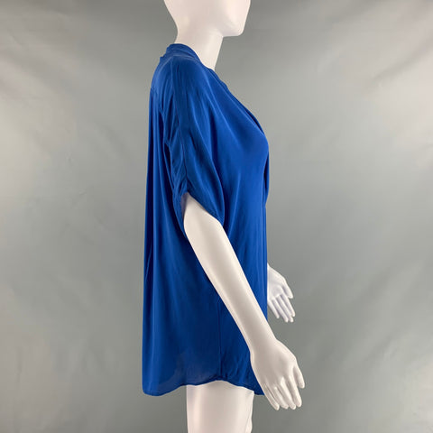 VINCE Top casual de manga corta de seda azul talla M