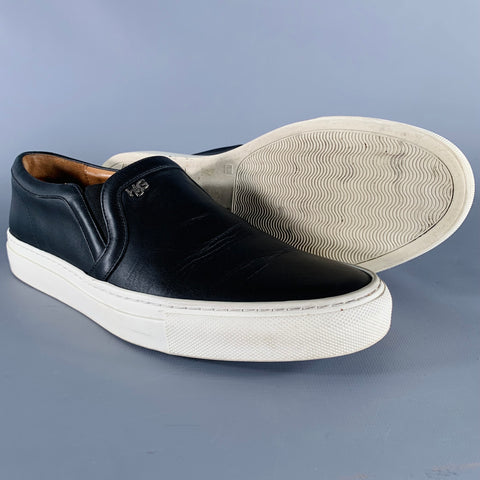 GIVENCHY Size 8 Black White Leather Slip On Sneakers