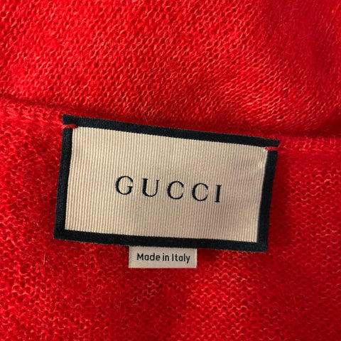 GUCCI Size S Red Mohair Silk Feather Sleeve Pullover