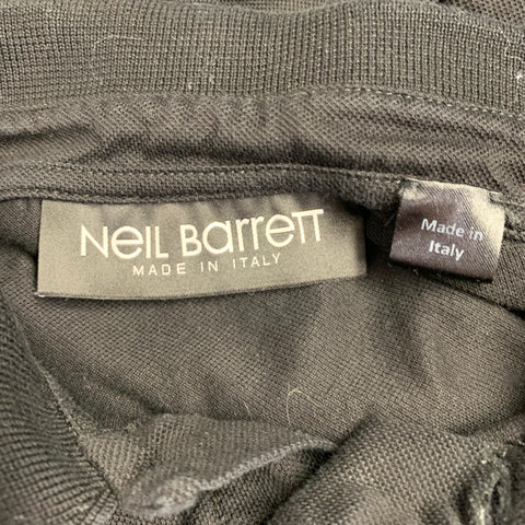 NEIL BARRETT Size S Black White Contrast Trim Cotton Short Sleeve Polo