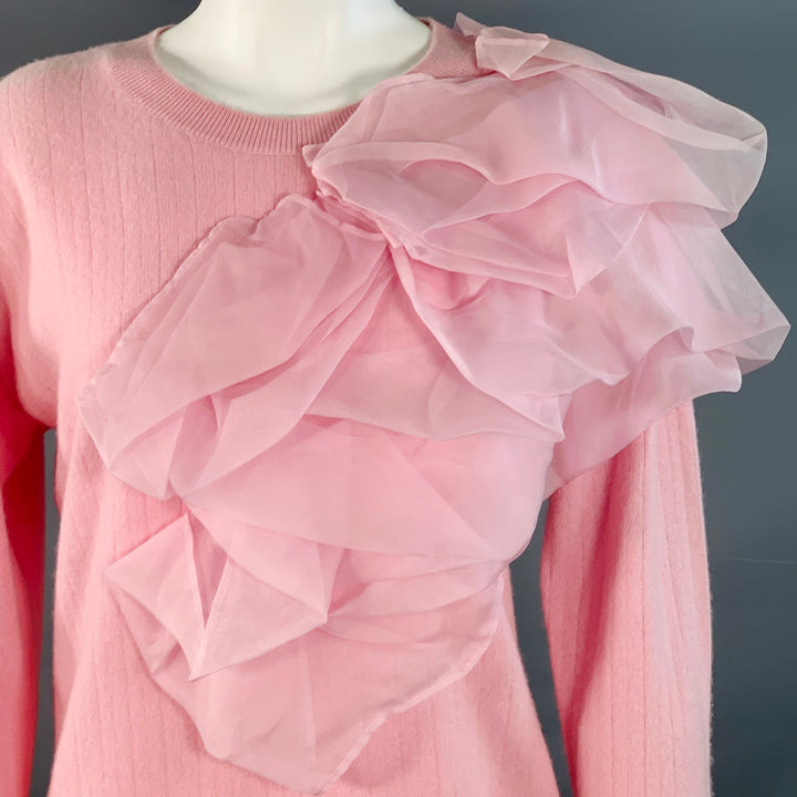SIES MARJAN Size XS Pink Wool Blend Knit Ruffled Crew Neck Pullover