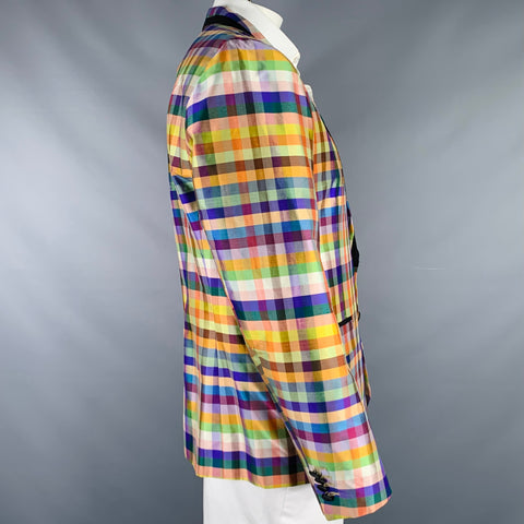 MR TURK Size 44 Multi Color Plaid Silk Notch Lapel Sport Coat