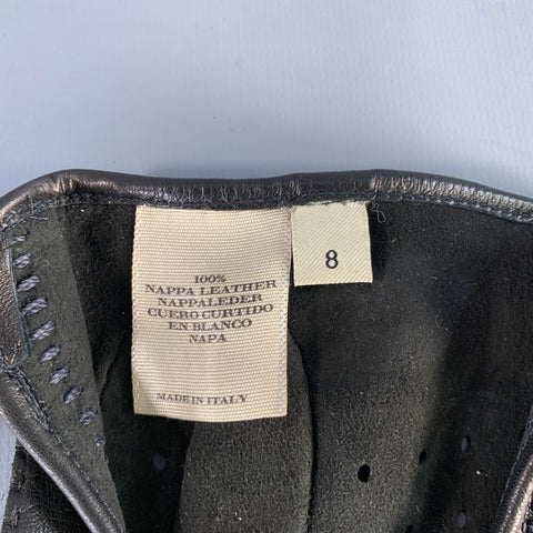 BURBERRY Size 8 Black Gold Perforated Lambskin Leather Gloves