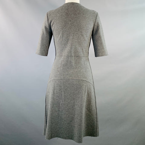 TOMAS MAIER Size 4 Grey Slate Wool Blend Ruffle Knee Length V-Neck Dress