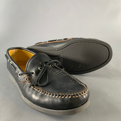 QUODDY Size 10.5 Black Yellow Leather Boat Shoe Loafers
