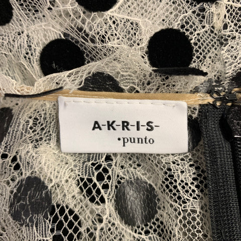 AKRIS Size 8 White Black Viscose Nylon Dots Long Sleeve Blouse