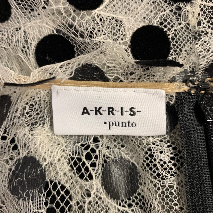 AKRIS Size 8 White Black Viscose Nylon Dots Long Sleeve Blouse