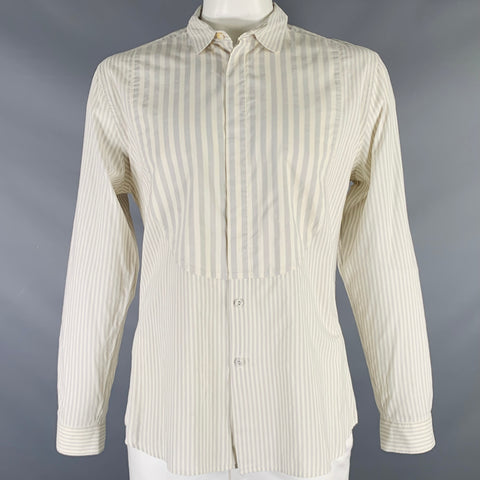 PAUL SMITH Size XXL Grey Beige Stripe Cotton Button Up Long Sleeve Shirt