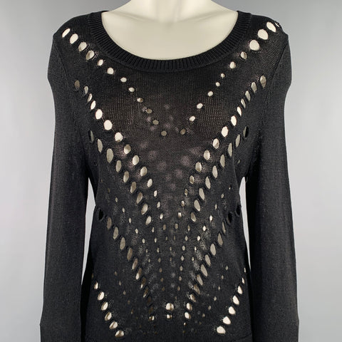 SANDRO Size S Black Viscose Nylon See Through Long Sleeve Pullover
