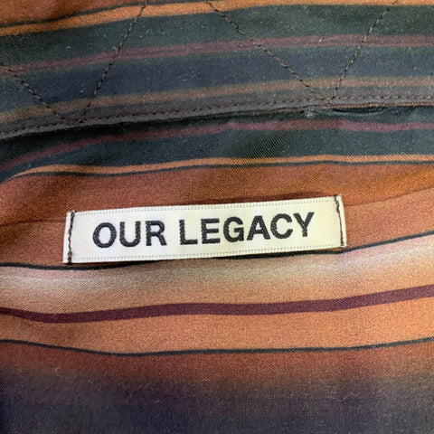 OUR LEGACY Size XL Brown Black White Stripe Viscose Rayon Long Sleeve Shirt