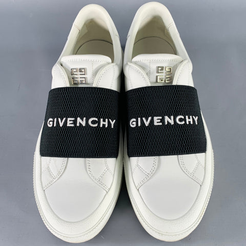 GIVENCHY Size 8 White Black Leather Logo Calfskin Low Top Sneakers