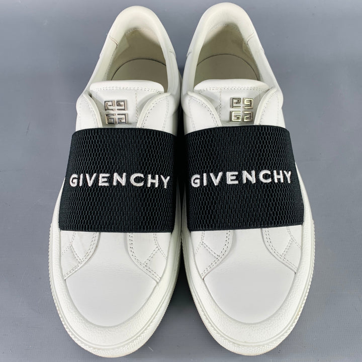 GIVENCHY Size 8 White Black Leather Logo Calfskin Low Top Sneakers