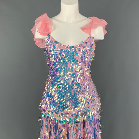 NEUBYRNE Conjunto de falda de lentejuelas y paillette de seda rosa talla S