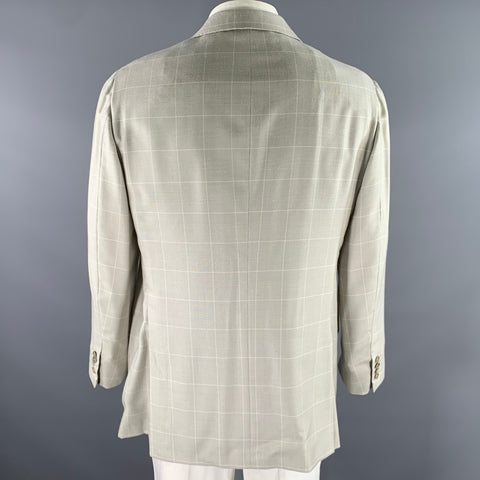 KITON Size 45 Grey Window Pane Cashmere Notch Lapel Sport Coat