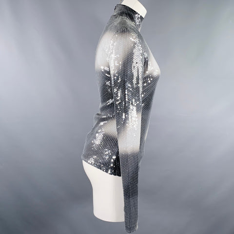 PRIVATE POLICY Size M Grey White Polyester Blend Sequined Dress Top