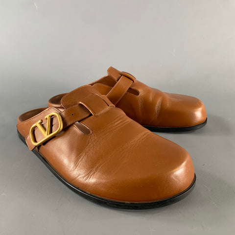 VALENTINO GARAVANI Size 9 Brown Solid Leather Slip On Sandals