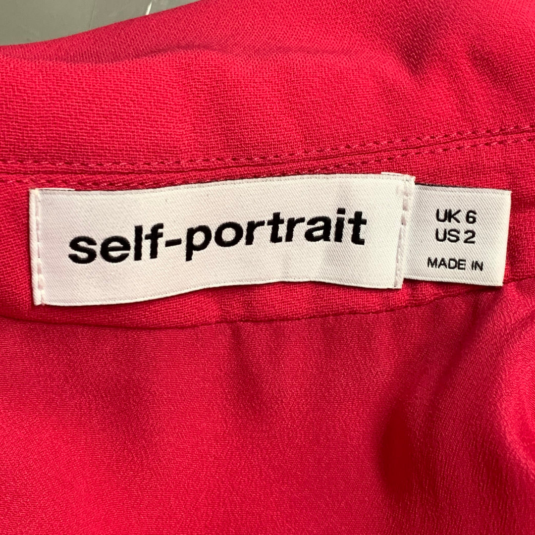 SELF-PORTRAIT AW23 Size 2 Pink Magenta Polyester Blend Lace Shirt Dress
