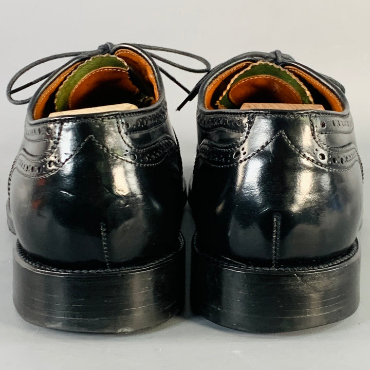 ALDEN Size 10 Black Perforated Cordovan Leather Wingtip Oxford Lace-Up Shoes