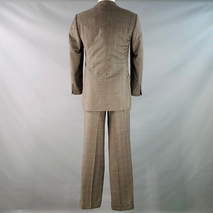 LUCIANO BARBERA Size 38 Regular Brown Plaid Wool Notch Lapel Pleated Suit