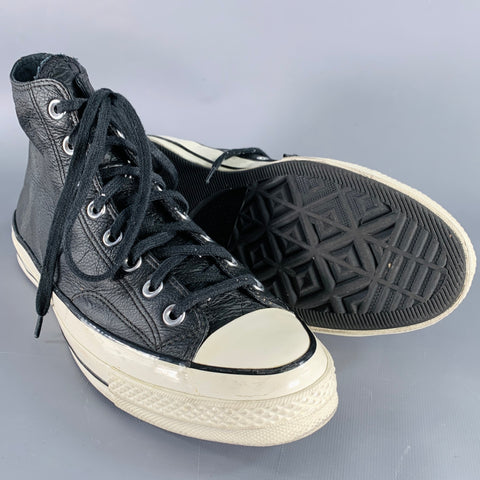CONVERSE Size 9 Black Leather High Top Sneakers