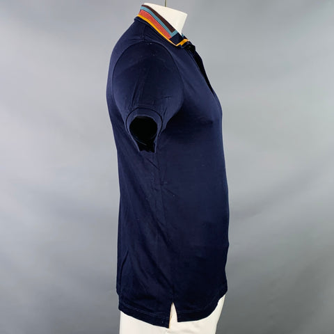 PAUL SMITH Size L Navy Multi Color Contrast Trim Cotton Short Sleeve Polo