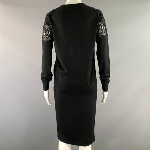 VERSACE Size S Black Lace Midi Dress & Cardigan Set