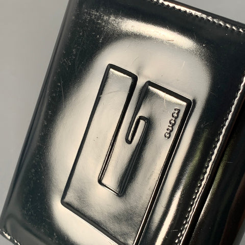 GUCCI Black Embossed Logo Patent Leather Wallet