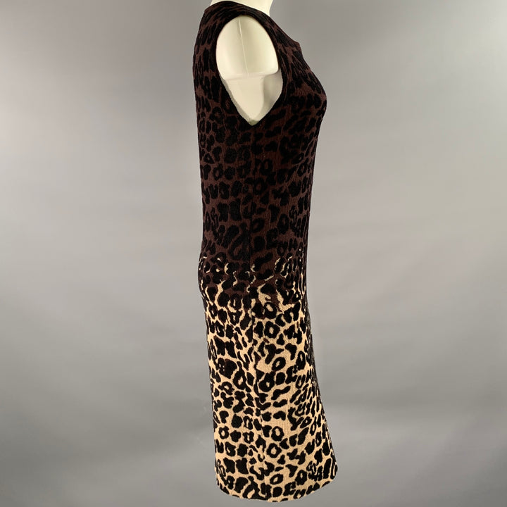 LANVIN Size M Burgundy Tan Wool Blend Leopard Dress