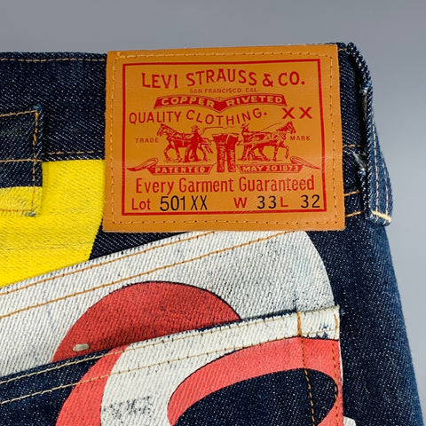 LEVI STRAUSS Size 33 Navy Multi Color Graphic Cotton Straight Selvedge Jeans