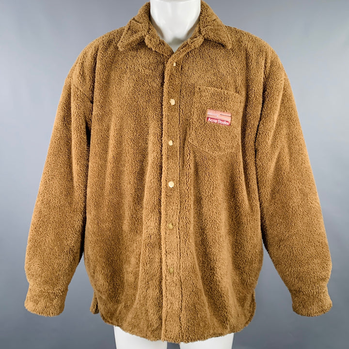 ACNE STUDIOS Size S Brown Textured Polyester Faux Fur Shirt Jacket