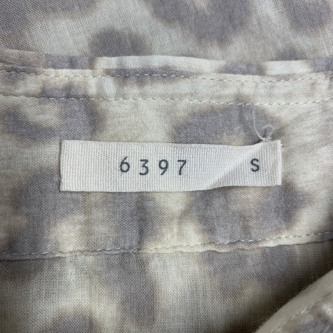 6397 Size S Beige Grey Cotton Animal Print Long Sleeve Shirt