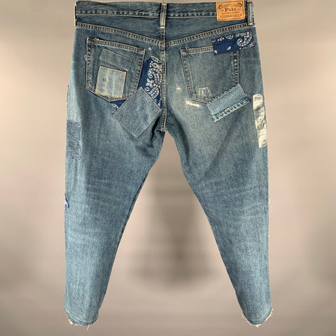 RALPH LAUREN Size 36 Indigo Patchwork Denim Zip Fly Jeans
