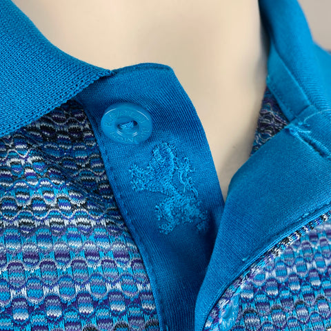 BUGATCHI UOMO Polo con botones de algodón con estampado azul violeta talla L