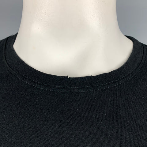 BALMAIN Size XL Black Cotton Distressed Crew Neck T-shirt