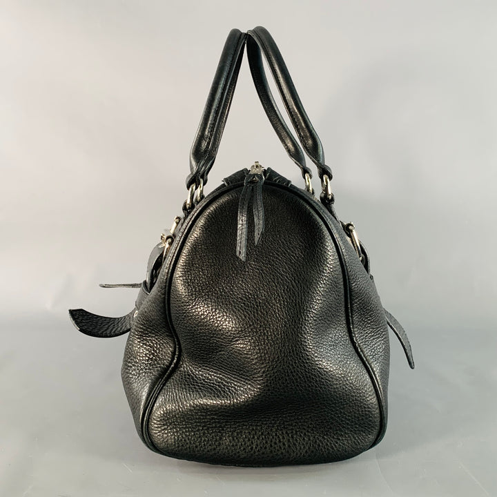 LONGCHAMP x KATE MOSS Black Silver Leather Top Handles Handbag