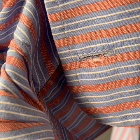 CHARVET Size L Blue Pink Stripe Cotton Curved Cutaway Long Sleeve Shirt