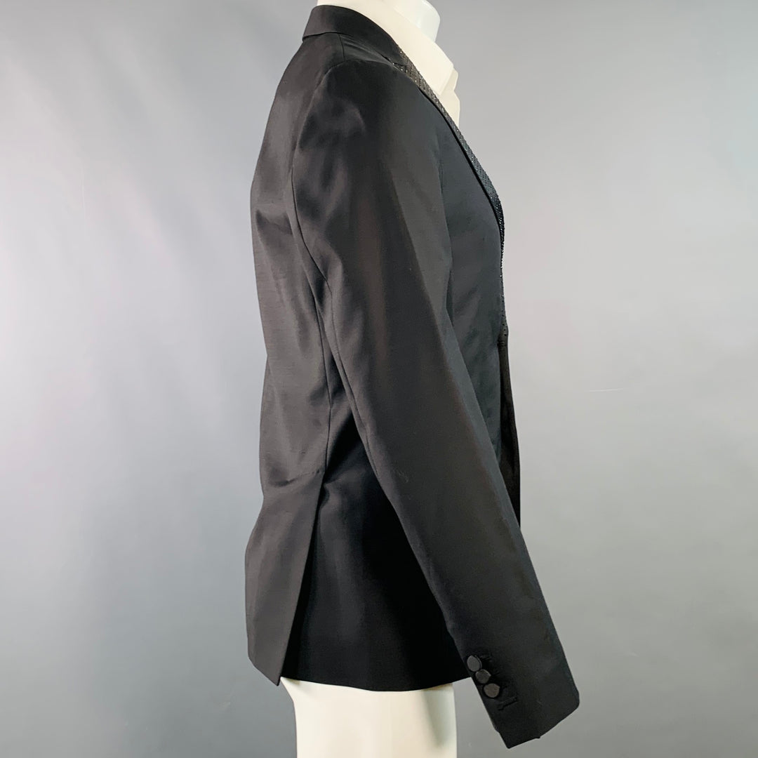 DSQUARED2 Size 38 Black Wool Silk Rhinestone Studded Peak Lapel Sport Coat