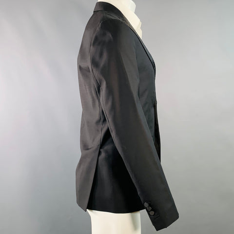 DSQUARED2 Size 38 Black Wool Silk Rhinestone Studded Peak Lapel Sport Coat