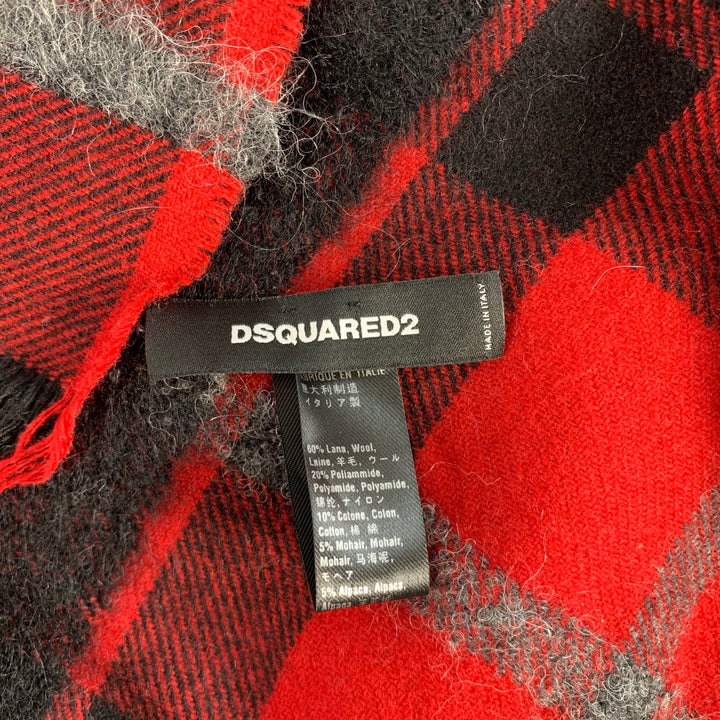 DSQUARED2 Red Black Plaid Wool Blend Scarves