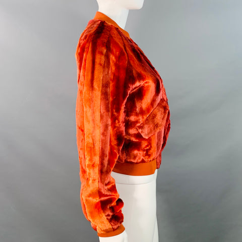SIES MARJAN Size XS Orange Velvet Zip Up Cropped Bomber Jacket