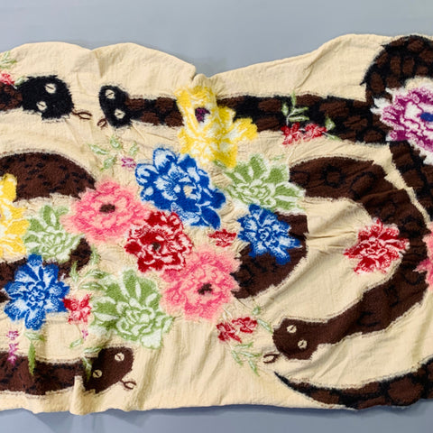 KAPITAL Beige Multi Color Floral Snakes Oversized Wool Scarf
