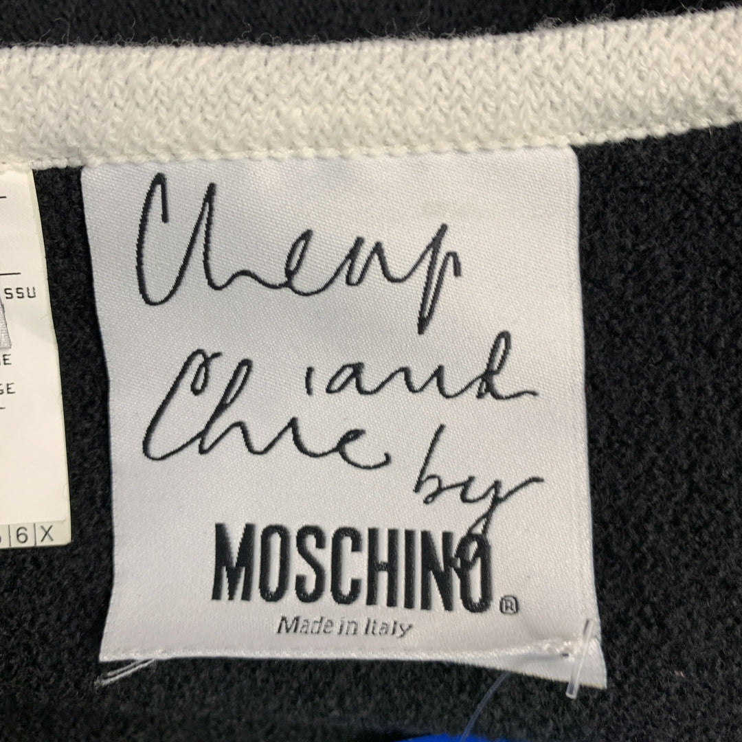 MOSCHINO Size 8 Black White Virgin Wool Contrast trim Single breasted Skirt Suit