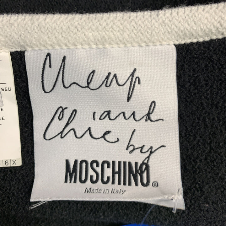 MOSCHINO Size 8 Black White Virgin Wool Contrast trim Single breasted Skirt Suit