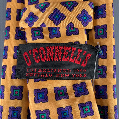 O'CONNELL'S Yellow Purple Squares Silk Tie