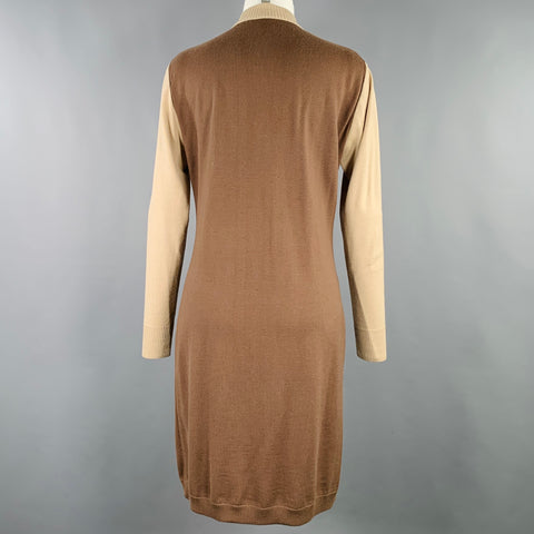 CELINE Size M Brown Beige Color Block 2 Pockets Cardigan