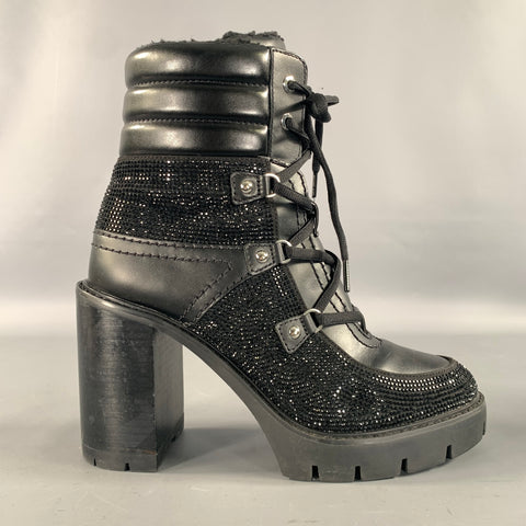 MICHAEL KORS Size 10 Black Rhinestones Lace Up Boots