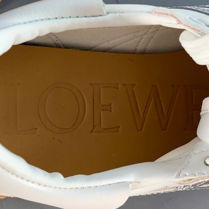 LOEWE Size 9 White Metallic Silver Nylon Suede Logo Sneakers