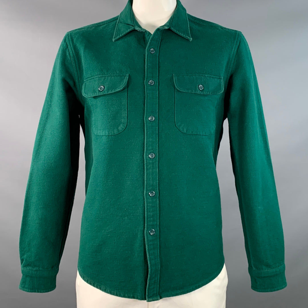 J.CREW Size L Forest Green Cotton Two Pockets Long Sleeve Shirt